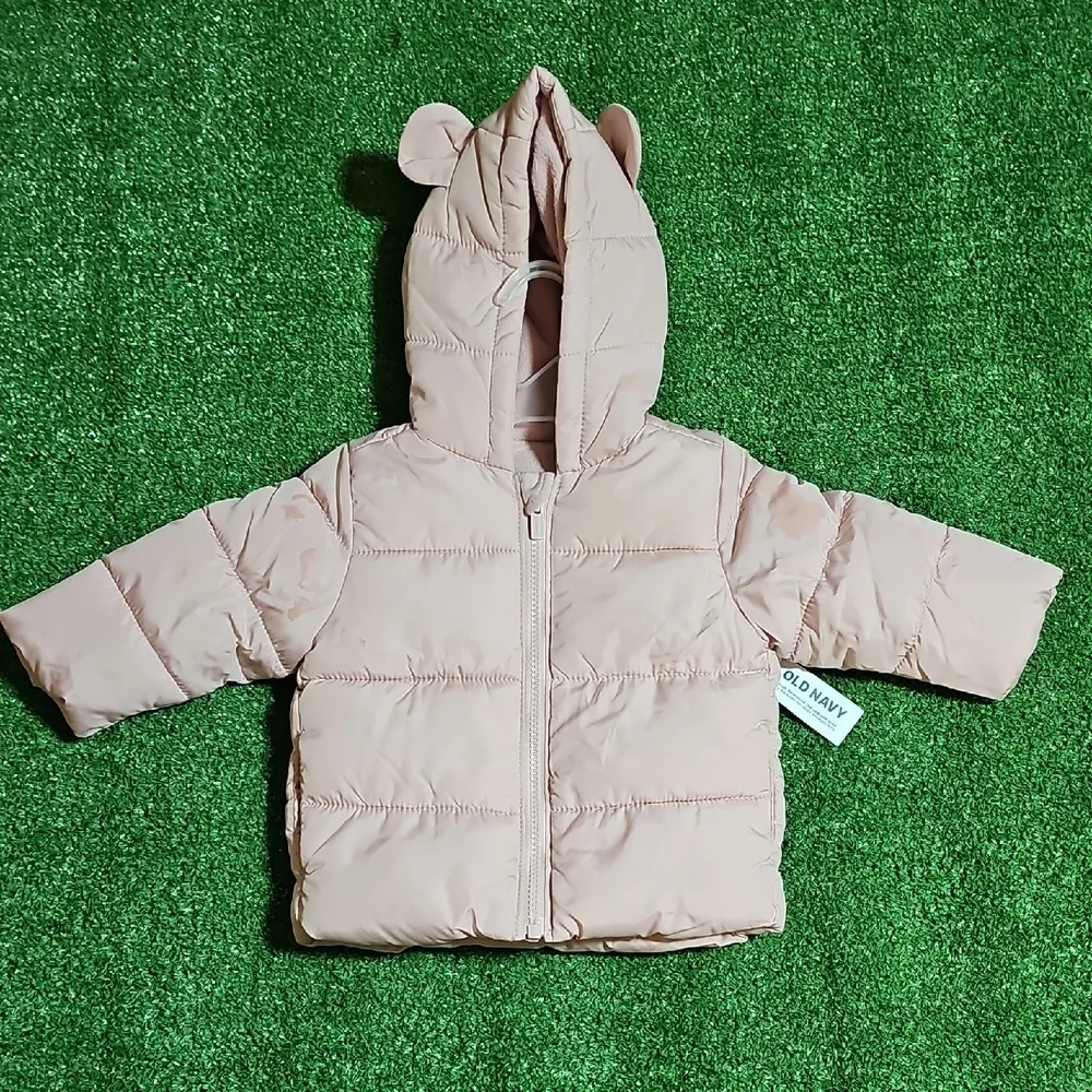Old Navy Blush Puffer Jacket with Hood Ears 6-12 M